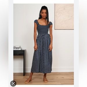 La Ligne Vivian Dress - Navy/White Polka Dot - Size Large